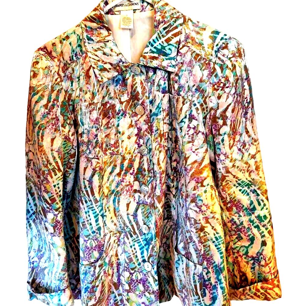 Drapers & Damons Women's Jacket Multicolor Animal Print Buttons Pockets S